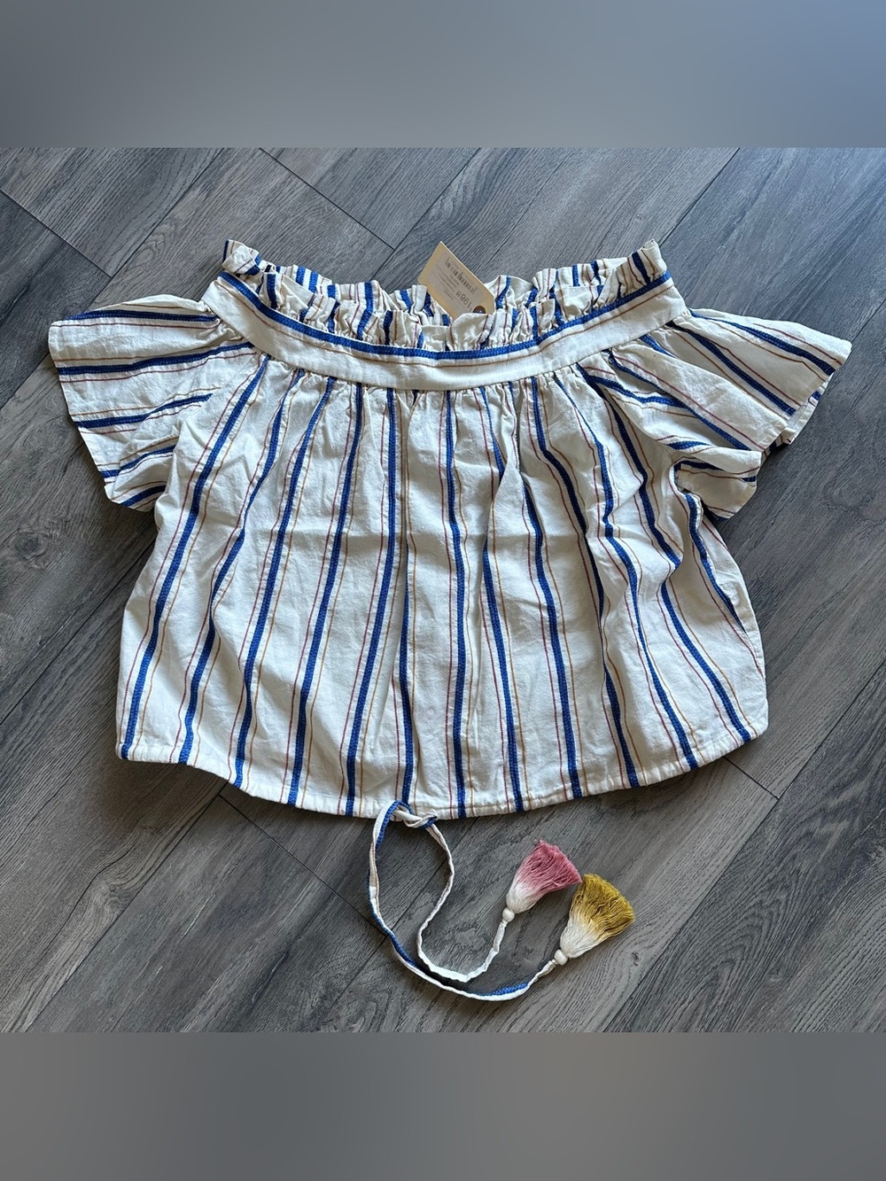 Trovata Birds of Paradis Janette Off The Shoulder Striped Top Blouse